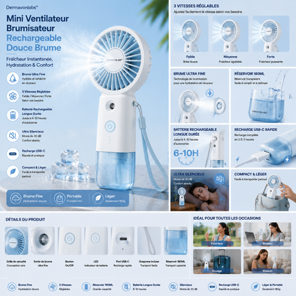 Dermavonlabs® Ventilateur Rafraîchissant 2-en-1