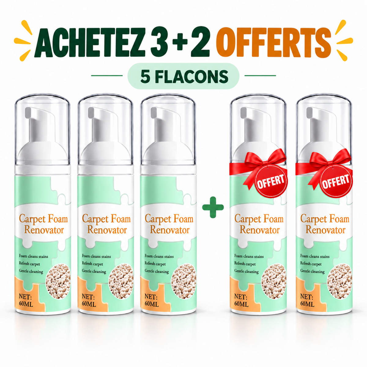 🔥−60 % AUJOURD’HUI🔥 Mousse détachante sans eau pour tapis avec chiffon